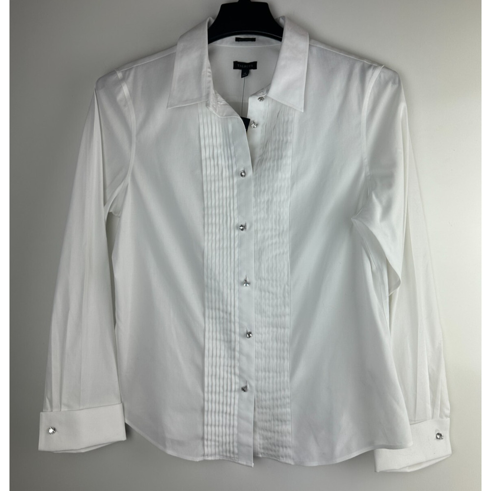 NWT Talbots Pleated Diamond Button Up Shirt LS Wrinkle Resistant White Size 14 - Picture 2 of 16